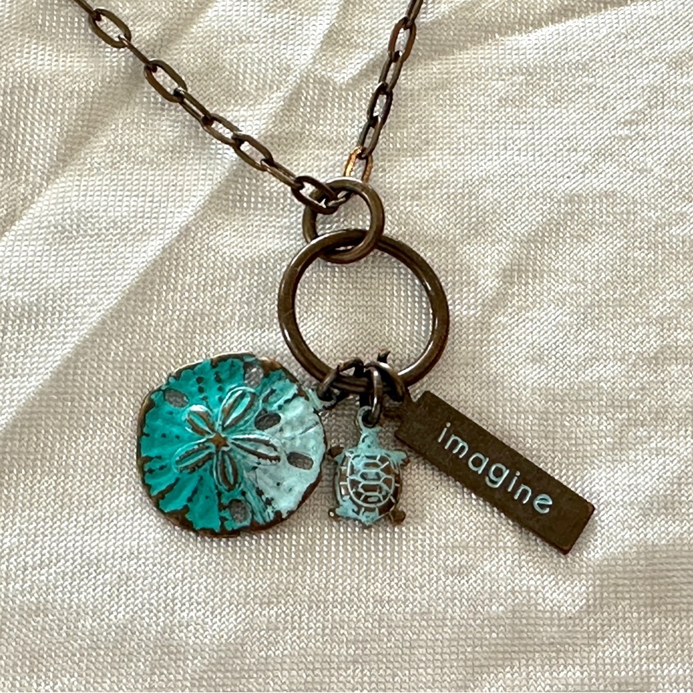 NWT! Brass Chain & Beachy Theme Charms Necklace Sand Dollar Turtle